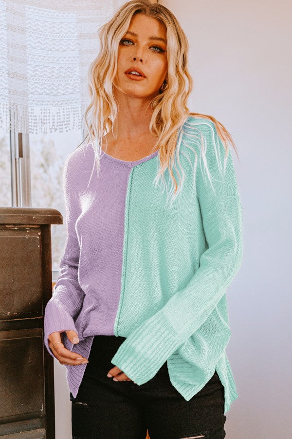 Don't Hide Now Colorblock Sweater - Lavender/Mint
