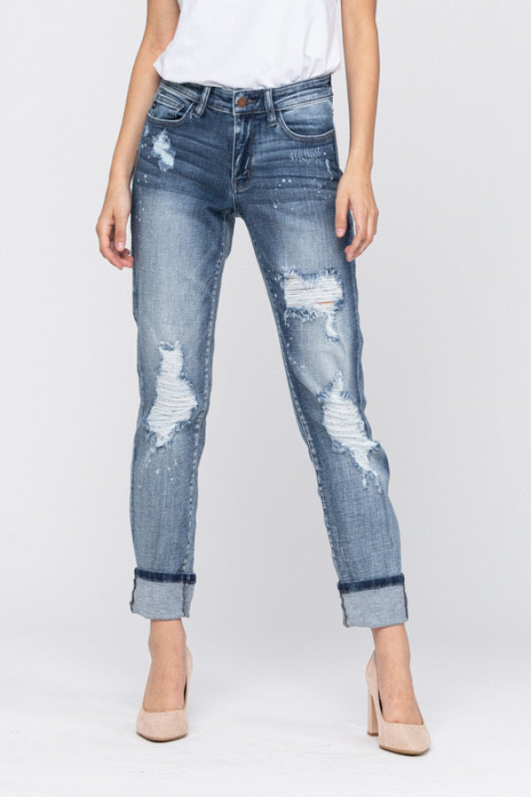 Judy Blue Destroyed Bleach Splatter Boyfriend Jeans