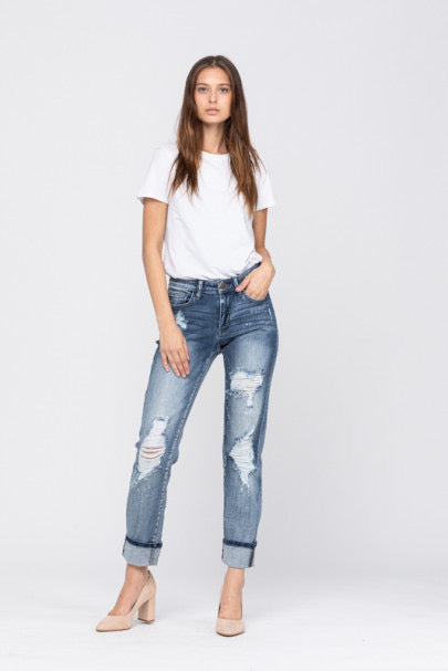 Judy Blue Destroyed Bleach Splatter Boyfriend Jeans