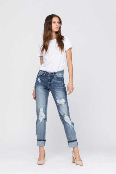 Judy Blue Destroyed Bleach Splatter Boyfriend Jeans