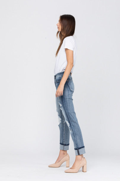 Judy Blue Destroyed Bleach Splatter Boyfriend Jeans