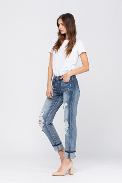 Judy Blue Destroyed Bleach Splatter Boyfriend Jeans