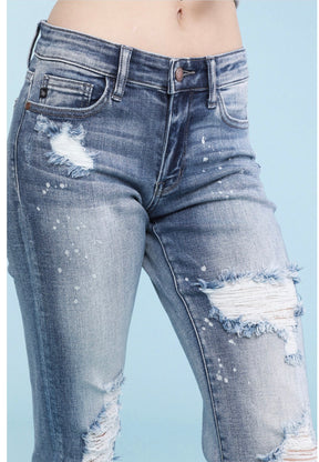 Judy Blue Destroyed Bleach Splatter Boyfriend Jeans