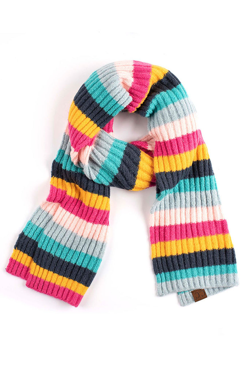 CC Striped Ribbed Scarf - Pink