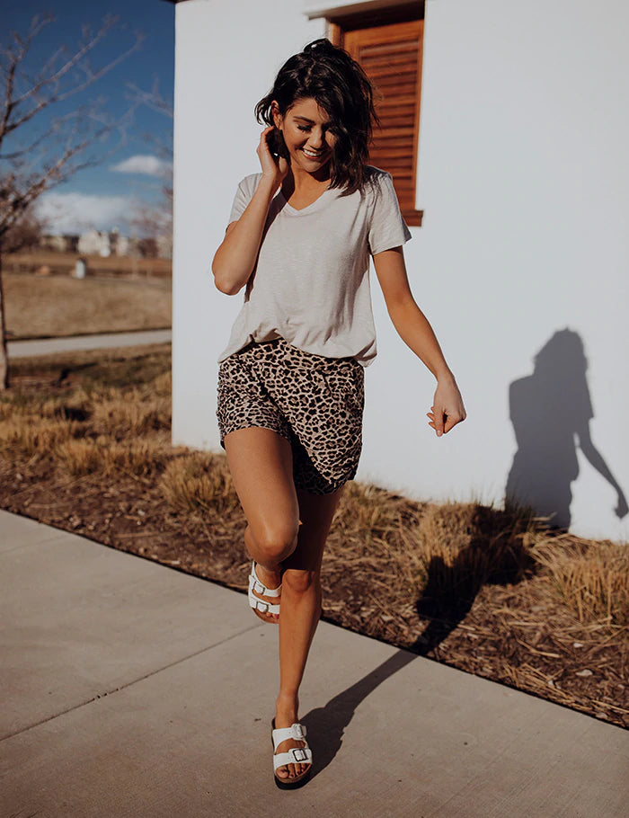 Blissfully Yours Harem Shorts - Tan Leopard
