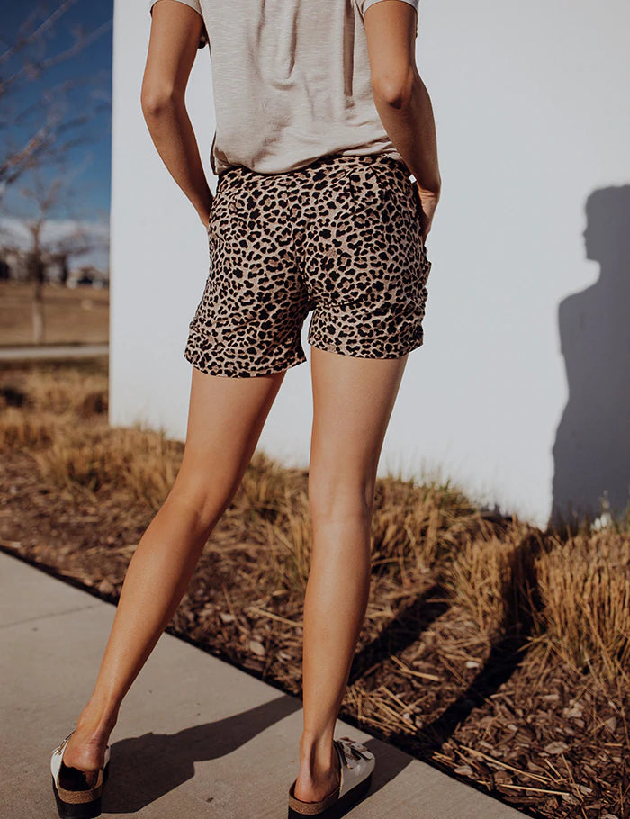 Blissfully Yours Harem Shorts - Tan Leopard