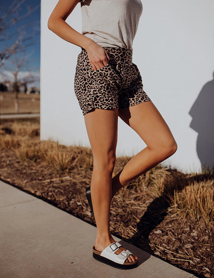 Blissfully Yours Harem Shorts - Tan Leopard