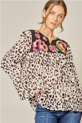 Spot You From Here Animal Print Long Sleeve Blouse