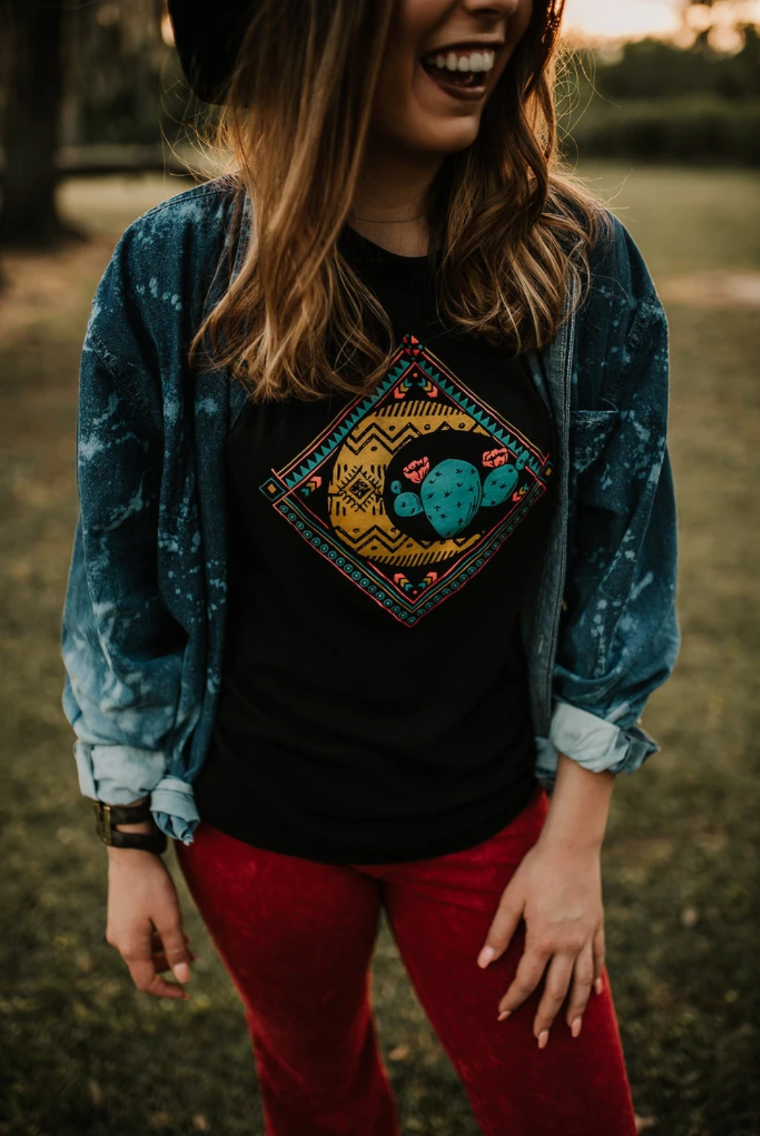 Distressed Denim Bleached Button Down - Dark Blue