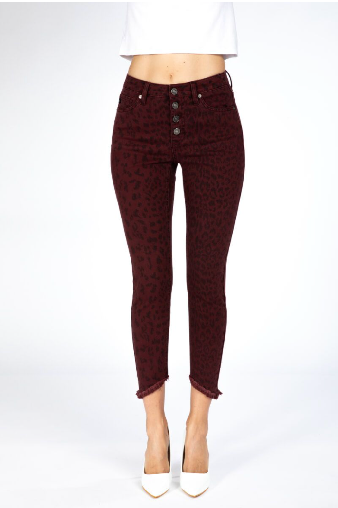KanCan Animal Print Skinny Jean - Burgundy