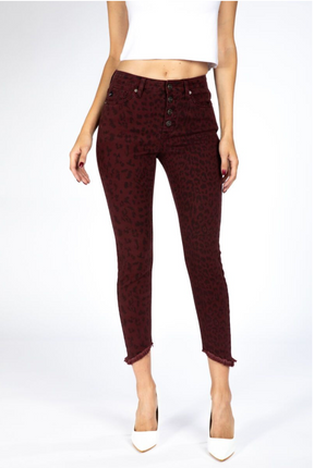 KanCan Animal Print Skinny Jean - Burgundy