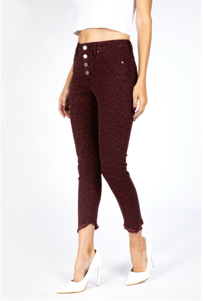 KanCan Animal Print Skinny Jean - Burgundy