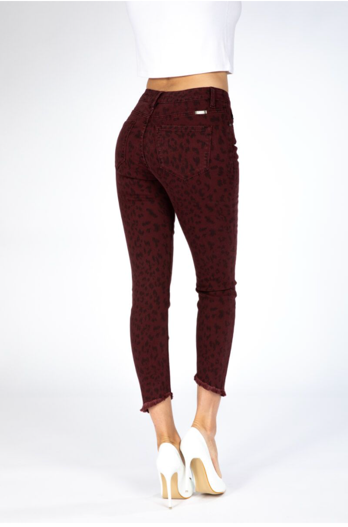 KanCan Animal Print Skinny Jean - Burgundy