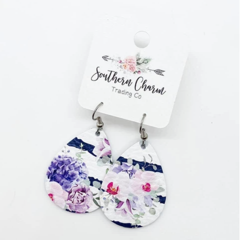 Purple/Pink Floral Stripe Earrings - Purple Floral Mini Collection
