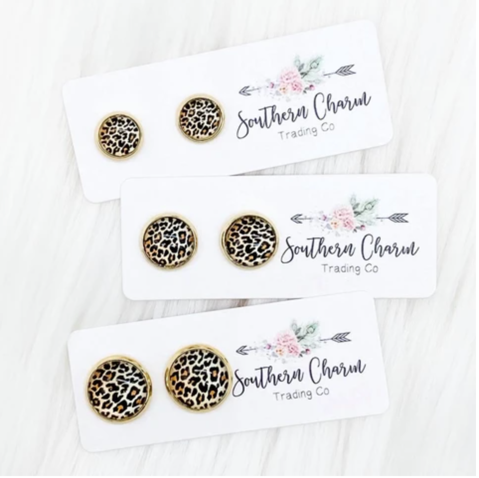 Mini Golden Leopard in Gold Stud Earrings