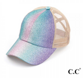 CC Brand - Glitter Ombre Criss-Cross High Ponytail Ball Cap - Purple