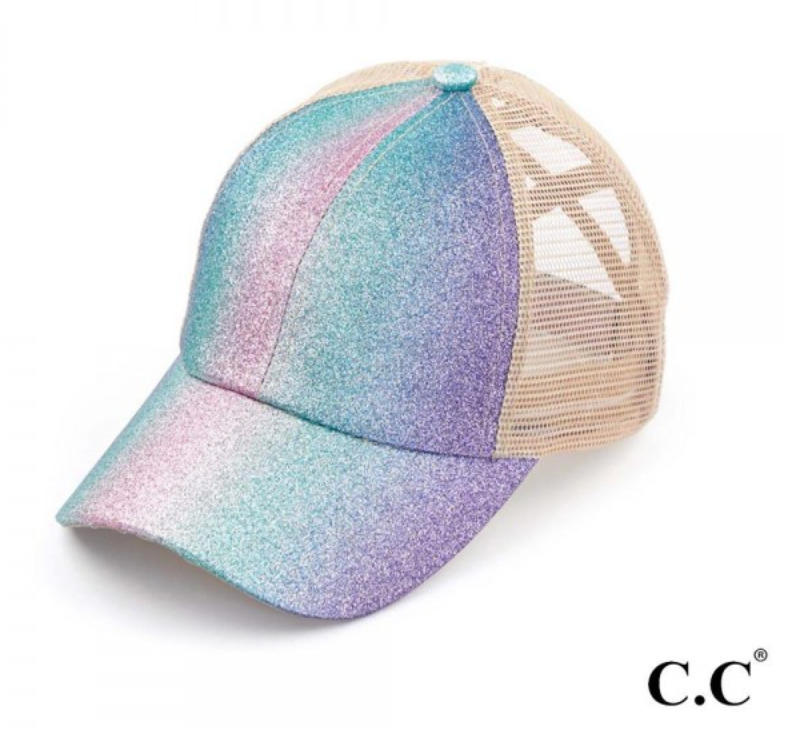 CC Brand - Glitter Ombre Criss-Cross High Ponytail Ball Cap - Purple