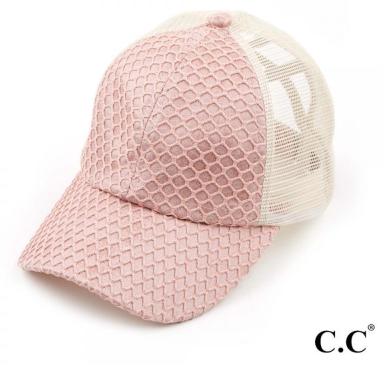 CC Brand - Glittered Net Criss-Cross High Ponytail Cap - Rose