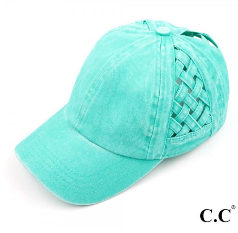 CC Brand - Basket Woven Criss-Cross High Ponytail Cap - Mint