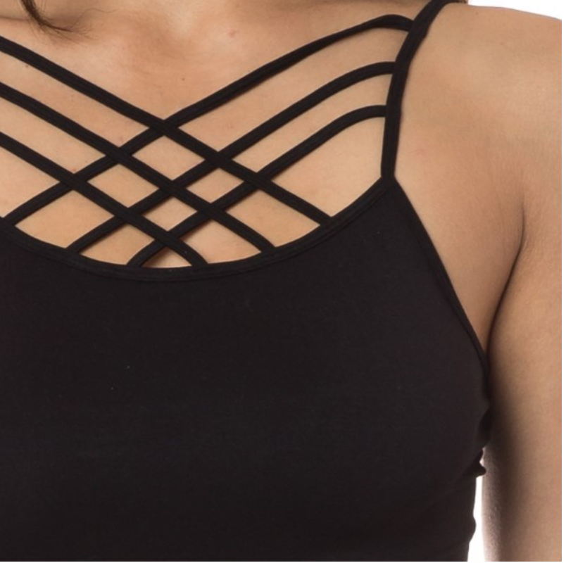 Seamless Triple Criss Cross Tank - Black