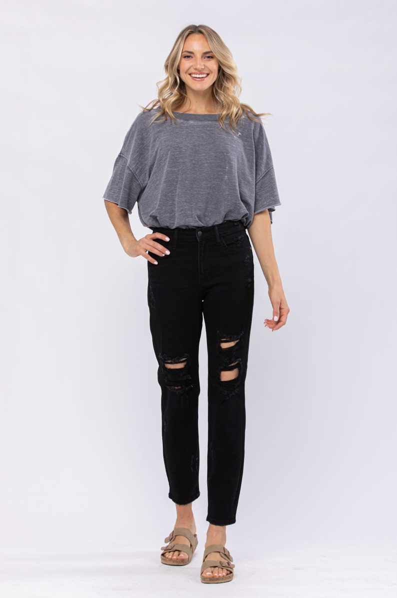 Judy Blue Black Destroyed Boyfriend Jeans