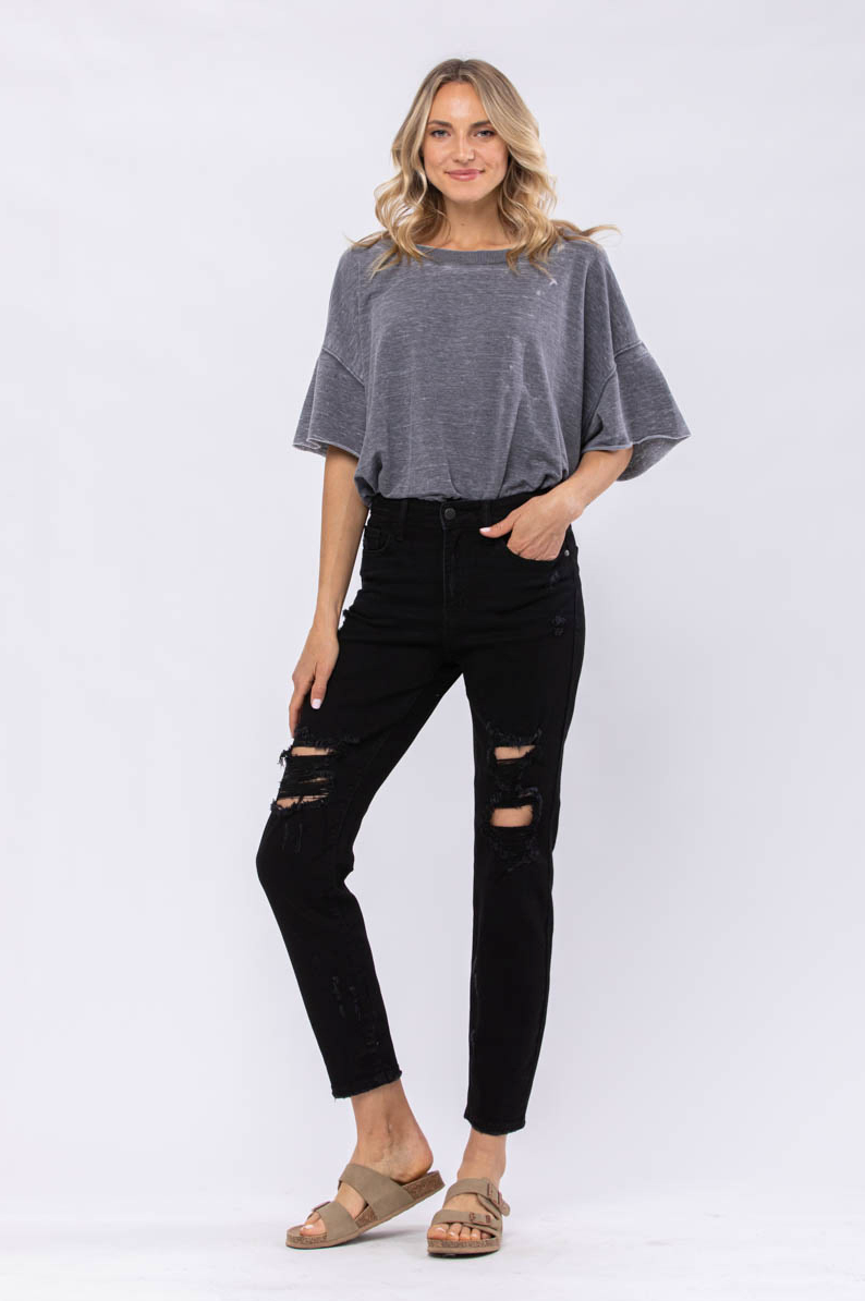 Judy Blue Black Destroyed Boyfriend Jeans