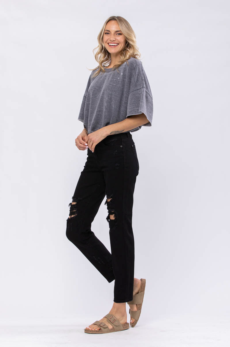 Judy Blue Black Destroyed Boyfriend Jeans