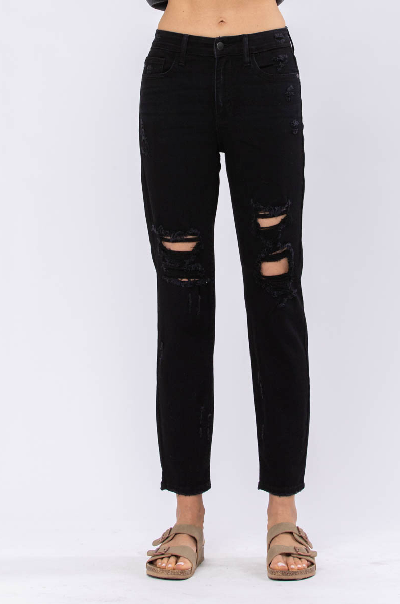 Judy Blue Black Destroyed Boyfriend Jeans