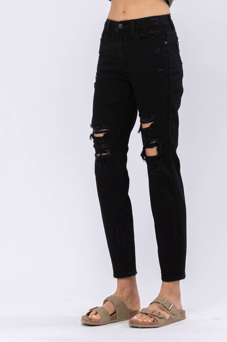 Judy Blue Black Destroyed Boyfriend Jeans