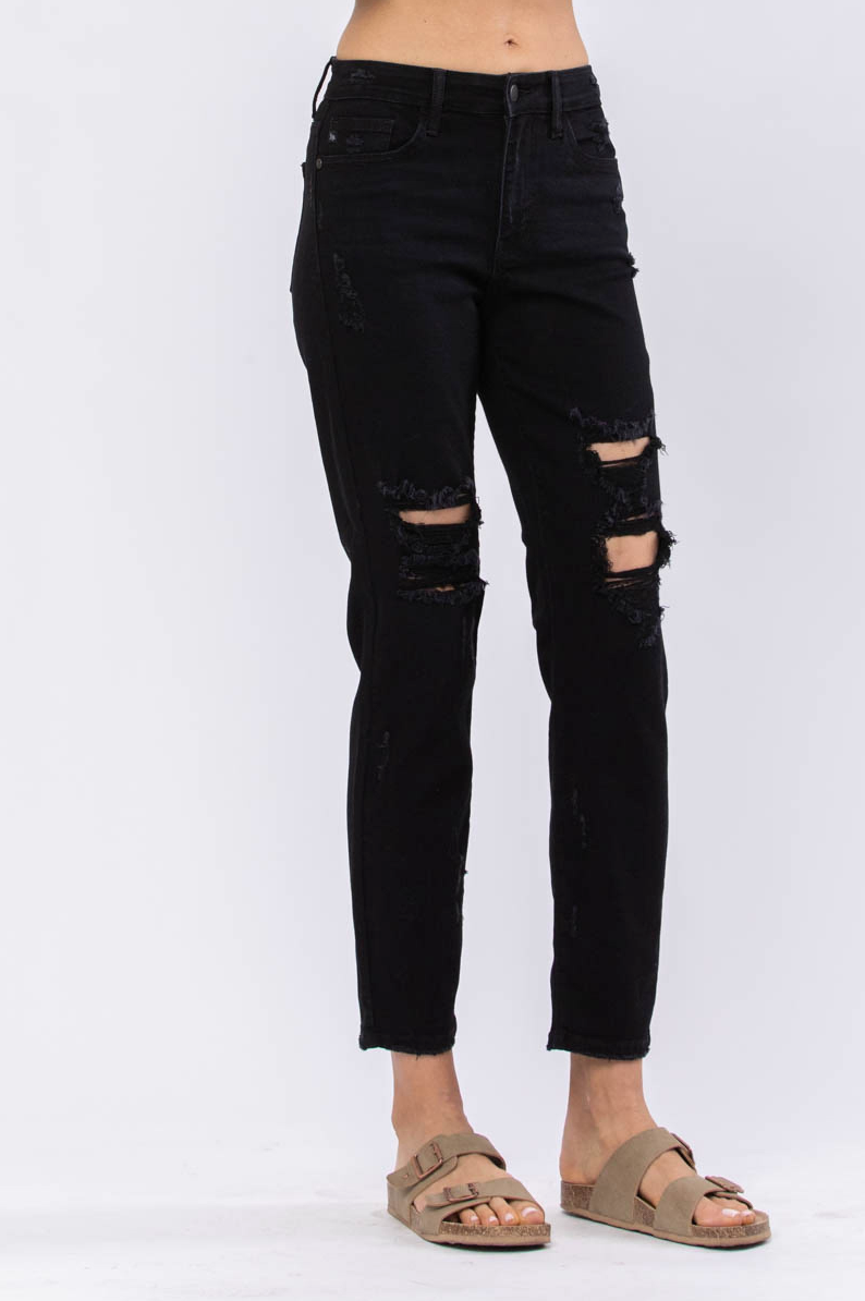 Judy Blue Black Destroyed Boyfriend Jeans