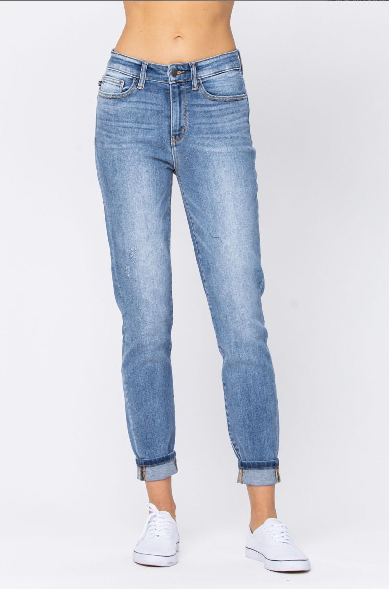 Judy Blue High Rise Double Cuffed Girlfriend Jeans