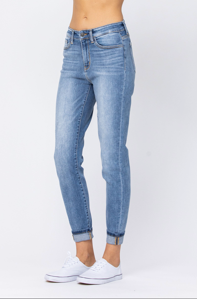 Judy Blue High Rise Double Cuffed Girlfriend Jeans