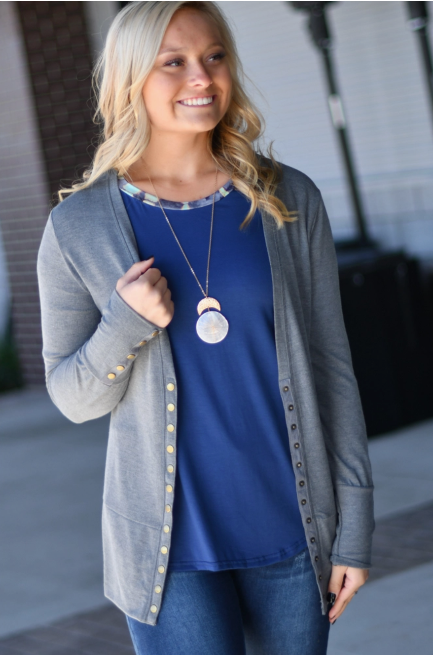Reason To Smile Snap Cardigan - Fog