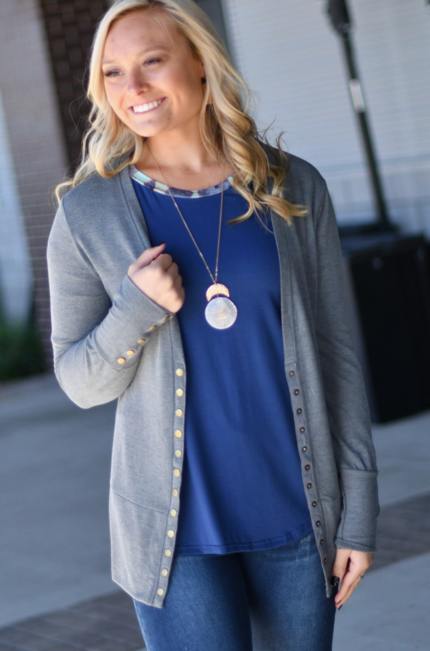 Reason To Smile Snap Cardigan - Fog