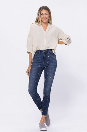 Judy Blue Embroidered Star Skinny Jeans