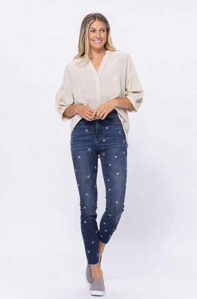 Judy Blue Embroidered Star Skinny Jeans