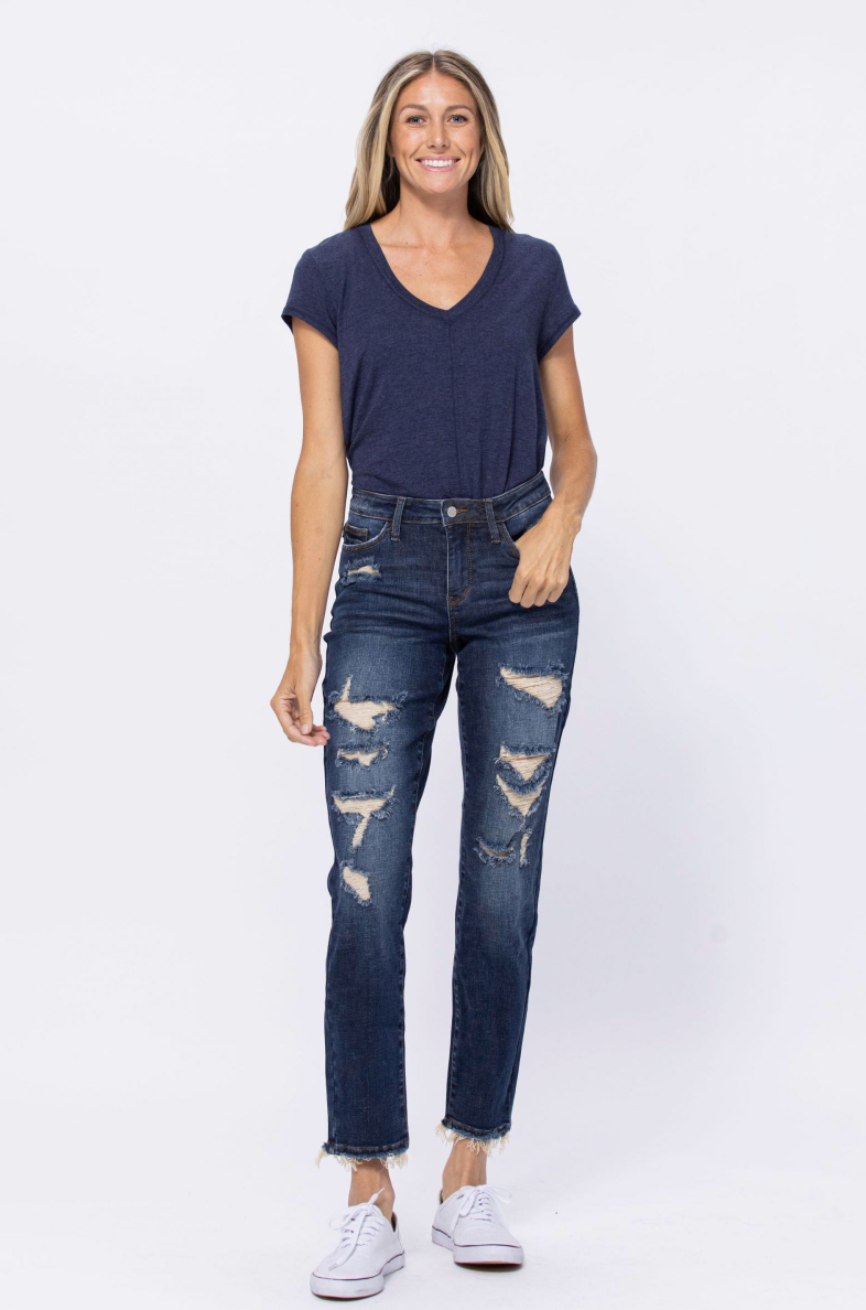 Judy Blue Mid-Rise Destroyed Boyfriend Jeans
