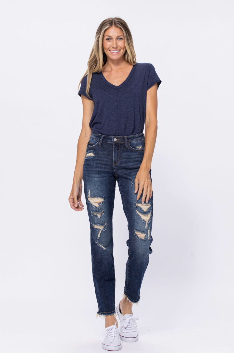 Judy Blue Mid-Rise Destroyed Boyfriend Jeans