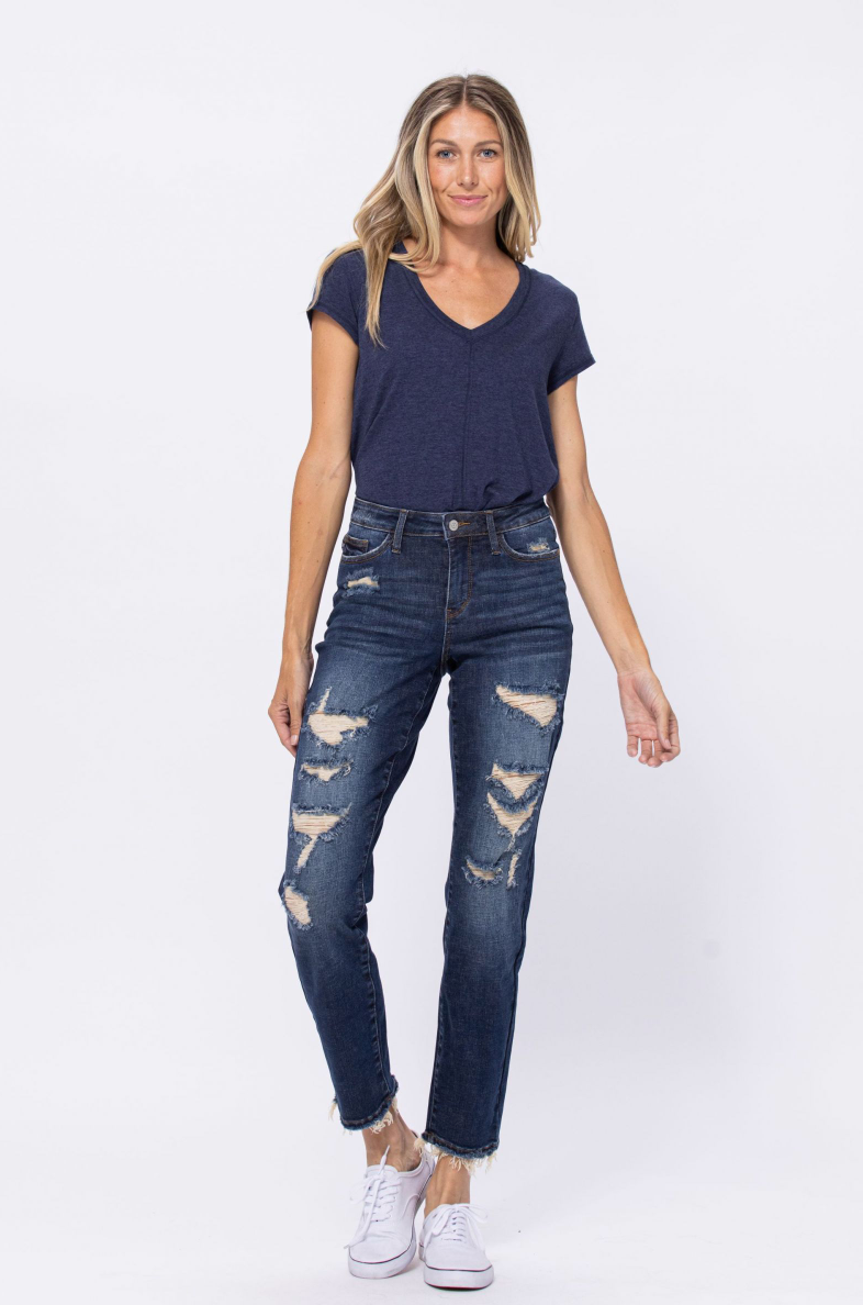 Judy Blue Mid-Rise Destroyed Boyfriend Jeans
