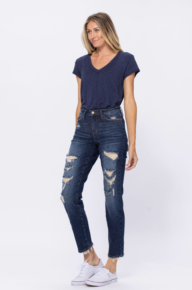 Judy Blue Mid-Rise Destroyed Boyfriend Jeans