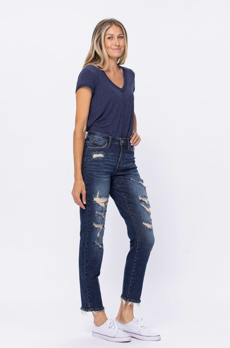 Judy Blue Mid-Rise Destroyed Boyfriend Jeans