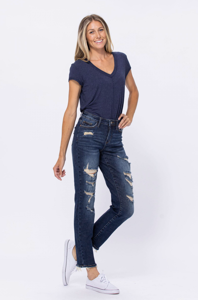 Judy Blue Mid-Rise Destroyed Boyfriend Jeans