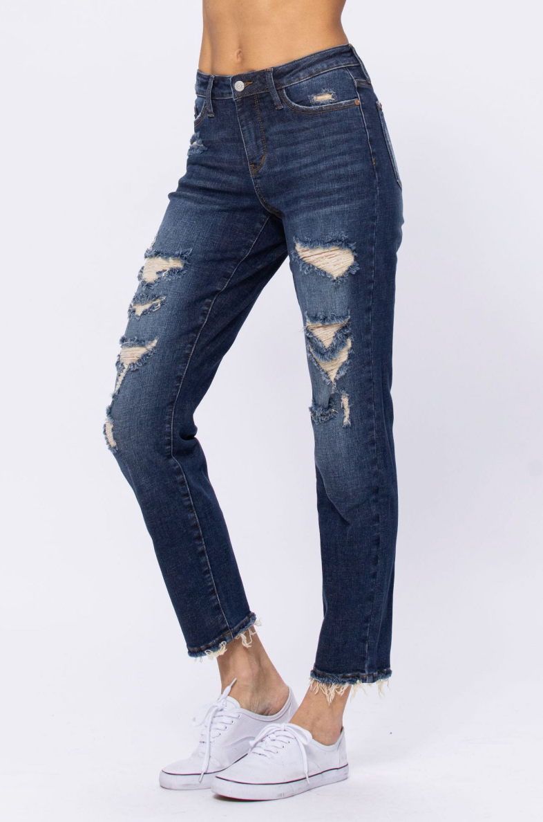 Judy Blue Mid-Rise Destroyed Boyfriend Jeans