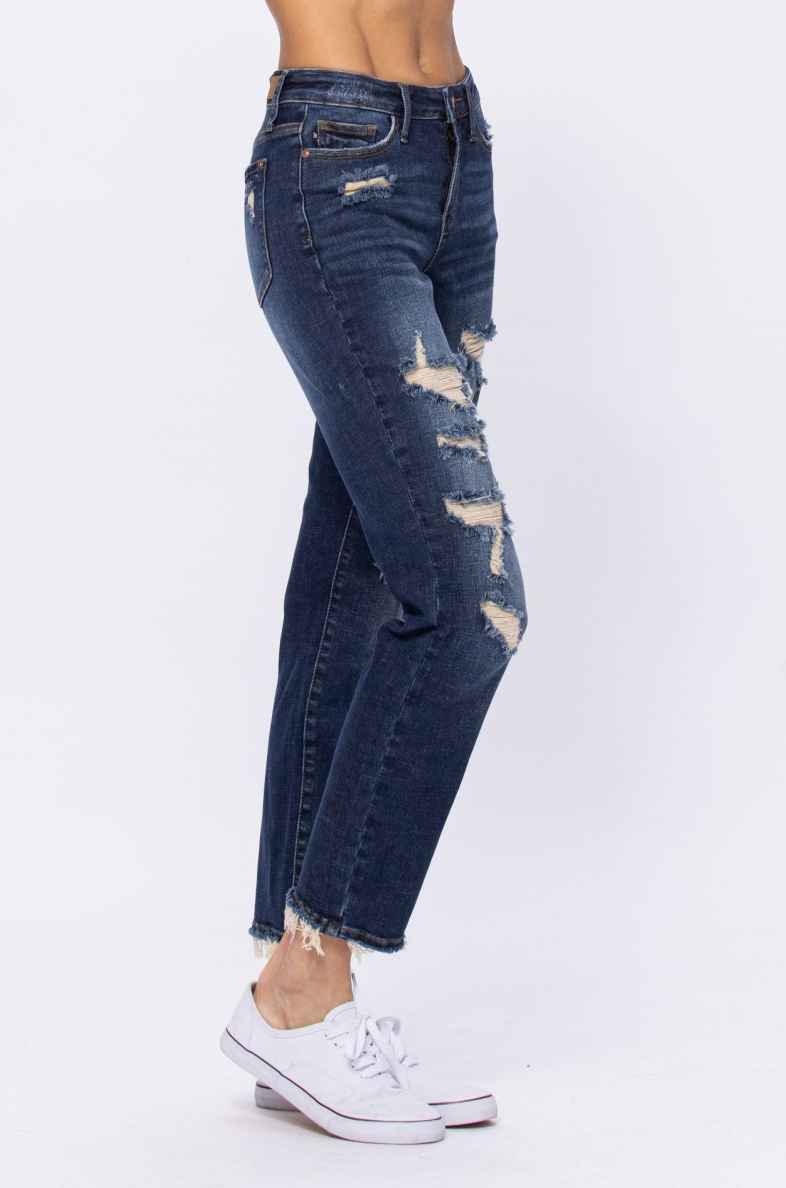 Judy Blue Mid-Rise Destroyed Boyfriend Jeans