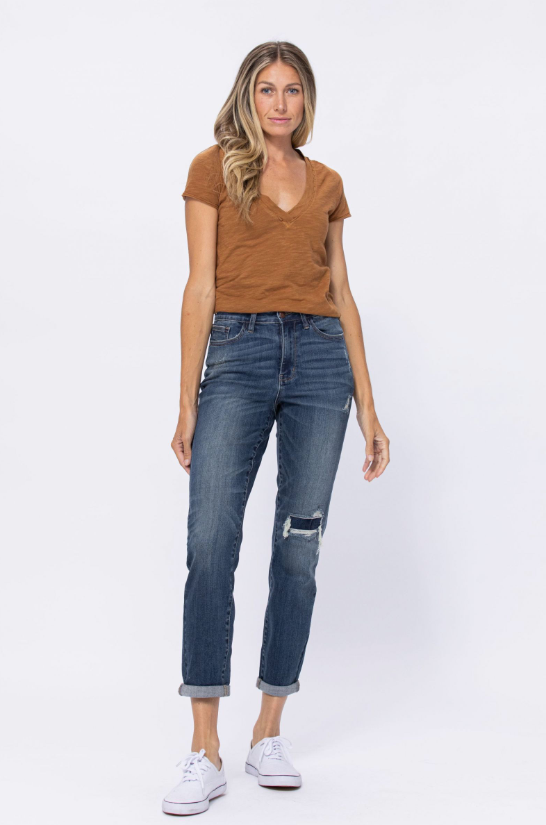 Judy Blue Destroy Knee Patch Boyfriend Jeans