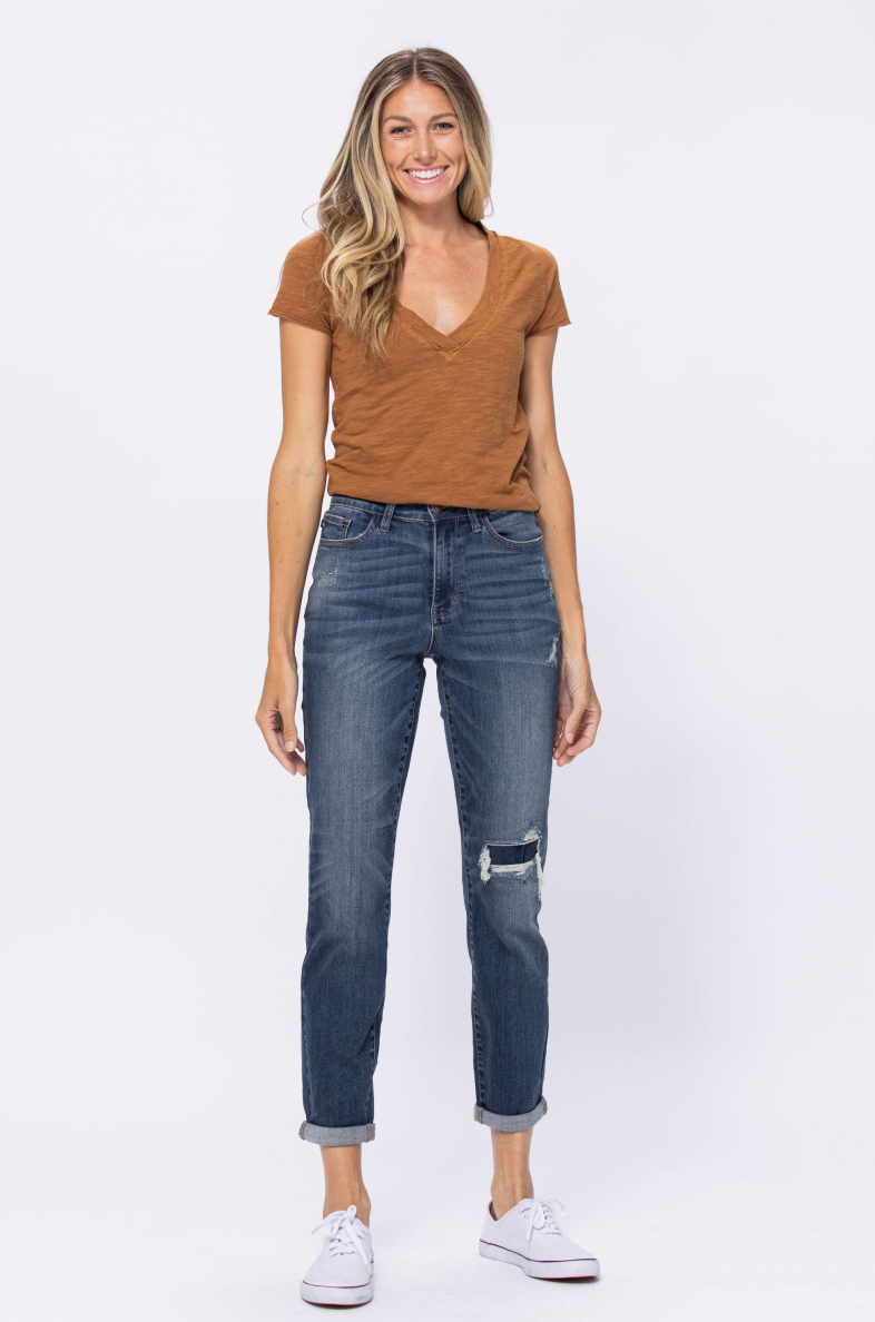 Judy Blue Destroy Knee Patch Boyfriend Jeans