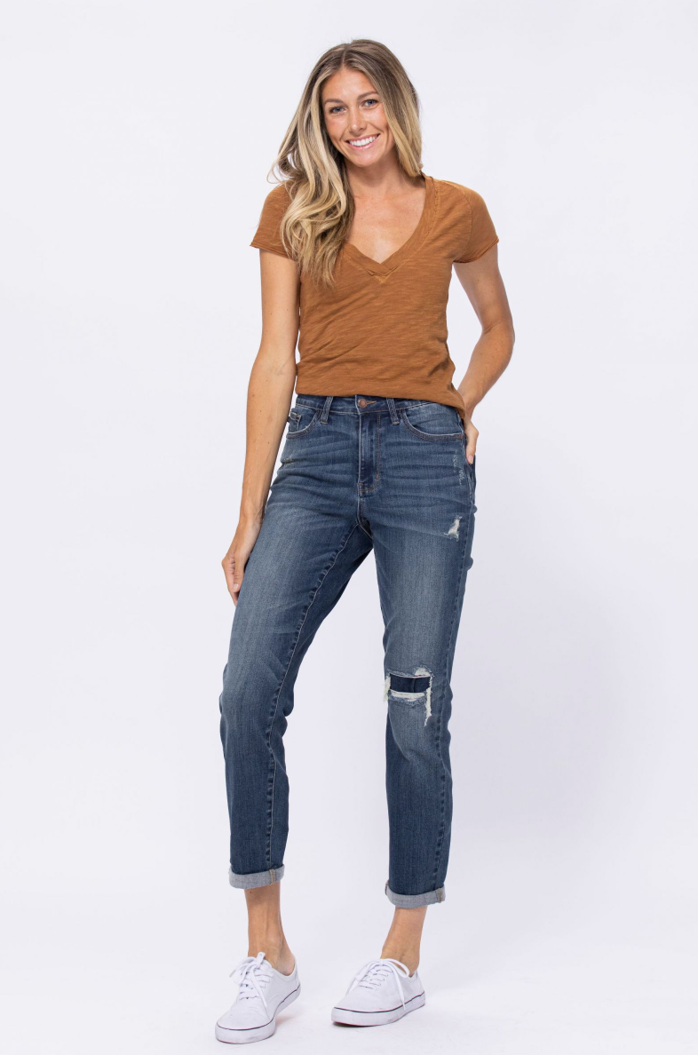 Judy Blue Destroy Knee Patch Boyfriend Jeans