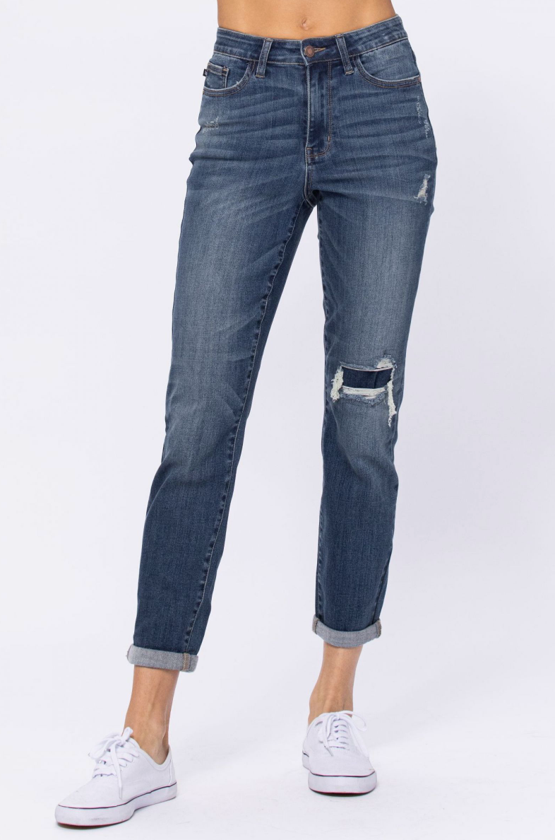 Judy Blue Destroy Knee Patch Boyfriend Jeans