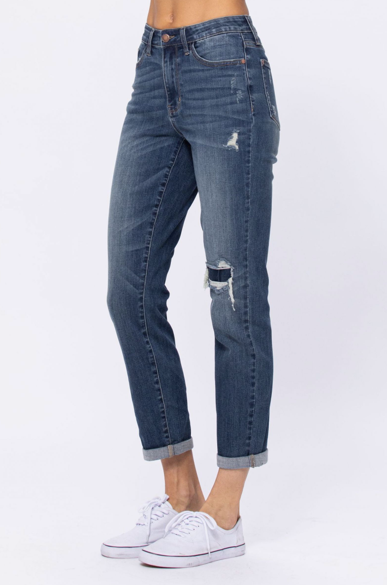 Judy Blue Destroy Knee Patch Boyfriend Jeans