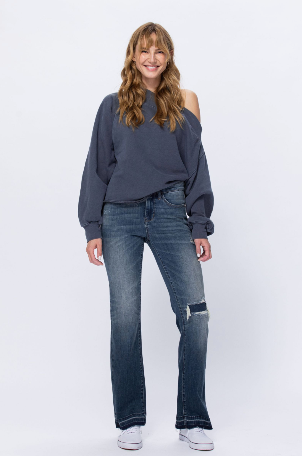 Judy Blue Knee Destroyed Patch Bootcut Jeans